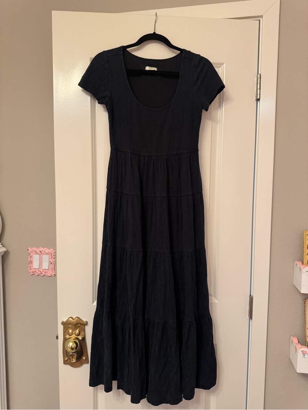 Maeve by Anthropologie Black Short-Sleeve Tiered Maxi Dress
